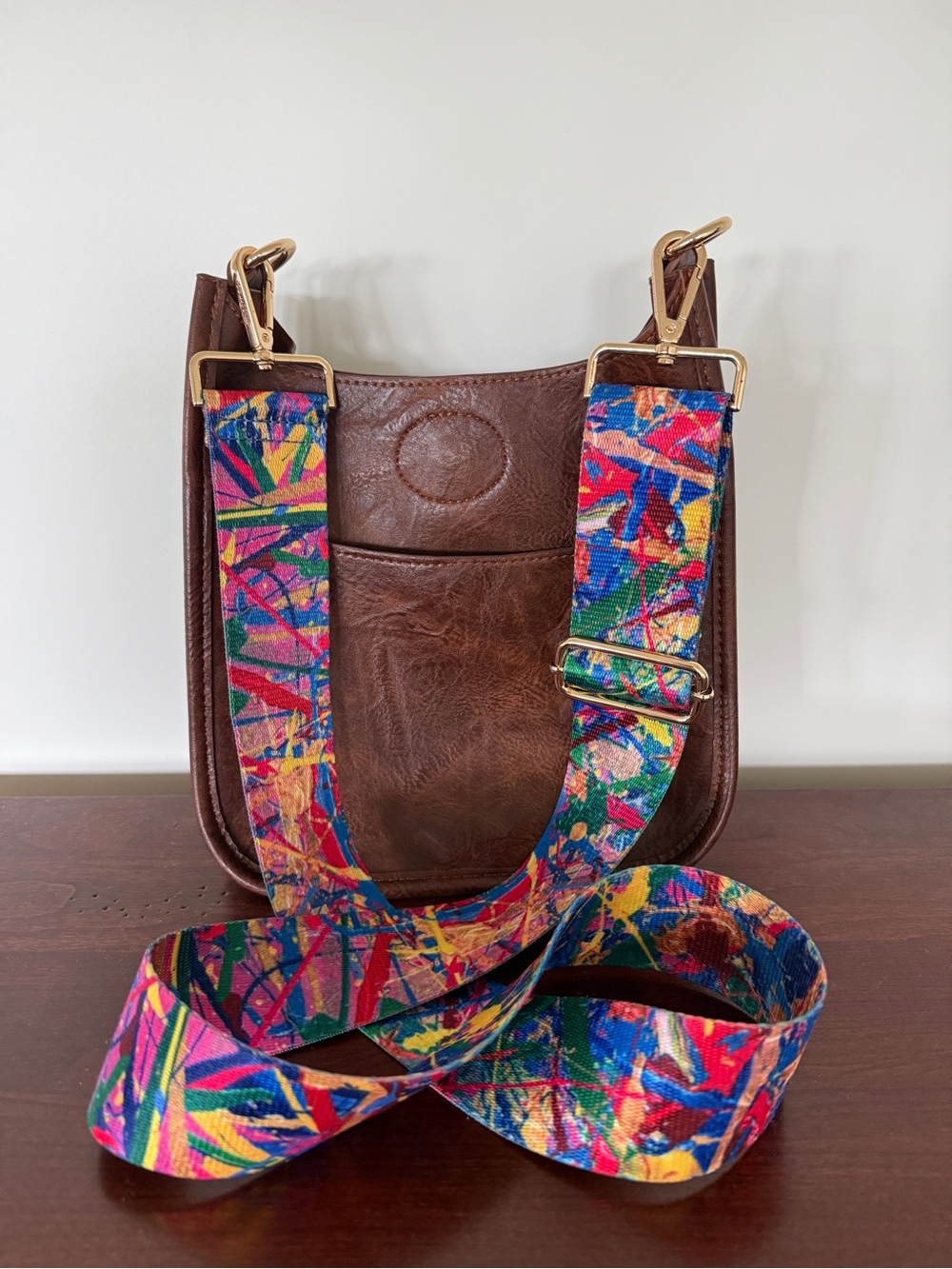 Ah Dorned Brown Faux Leather Crossbody Bag Purse Multicolor Adjustable Strap